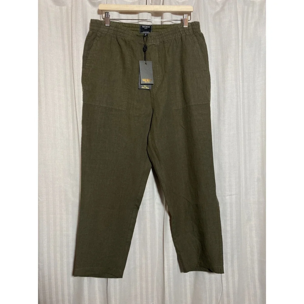 Todd Snyder Springfield Linen Beach Pant Olive Green Mens M 21-PA1109052-GR87